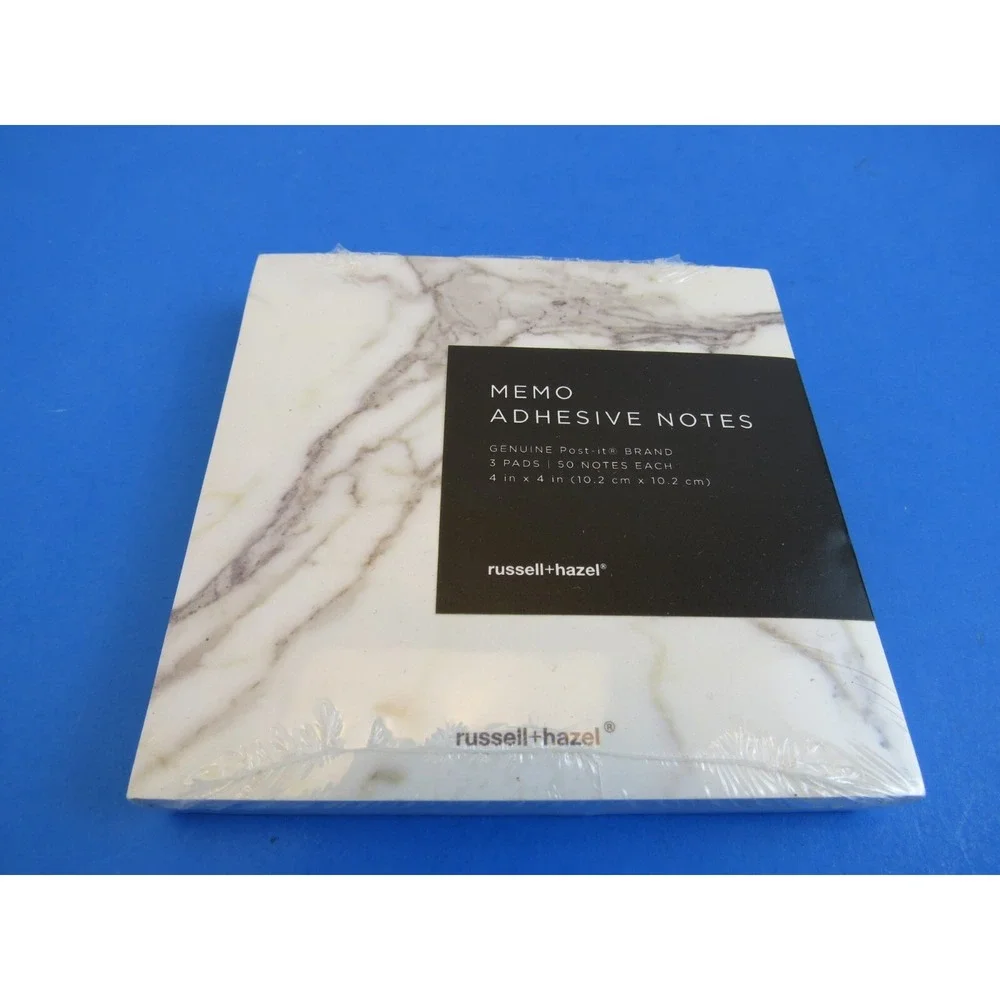 Russell + Hazel Memo Sticky Notes, Marble, 4” x 4”, 3 Pads, 50 Sheets Each